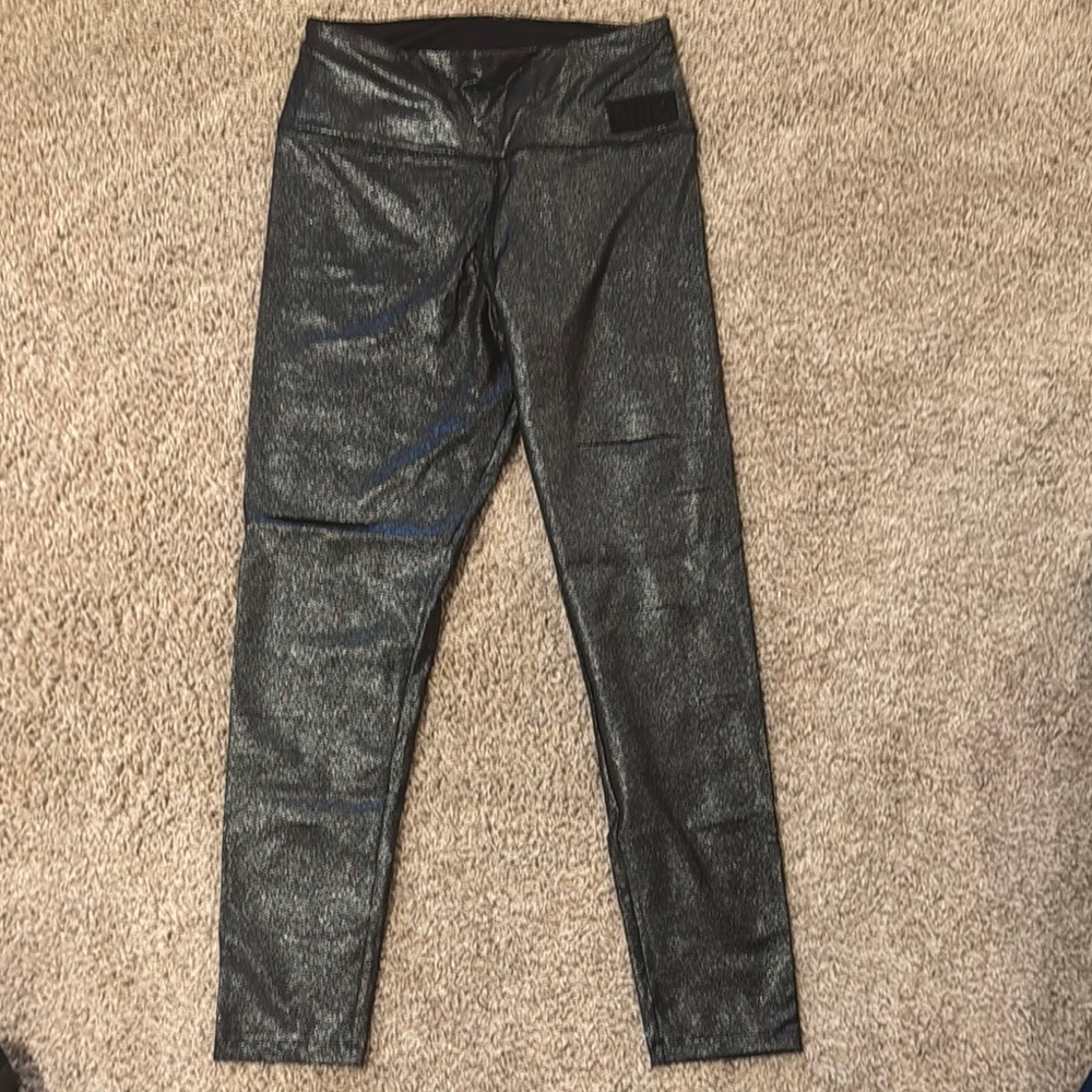 Shiny Glittery Black Leggings with destruction